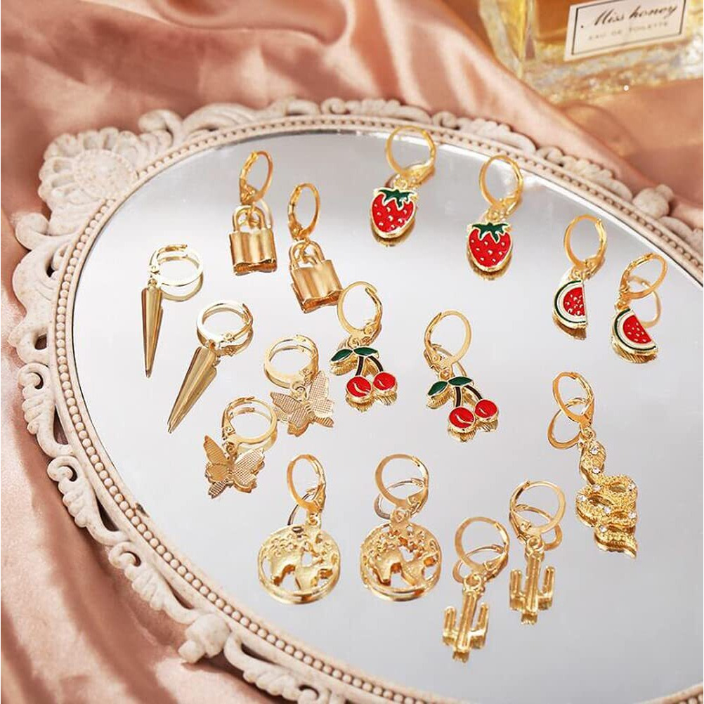 Shining Diva Fashion Latest Stylish Combo Design 9 Pairs Metal Earrings for Women and Girls (12976er), Golden, 1