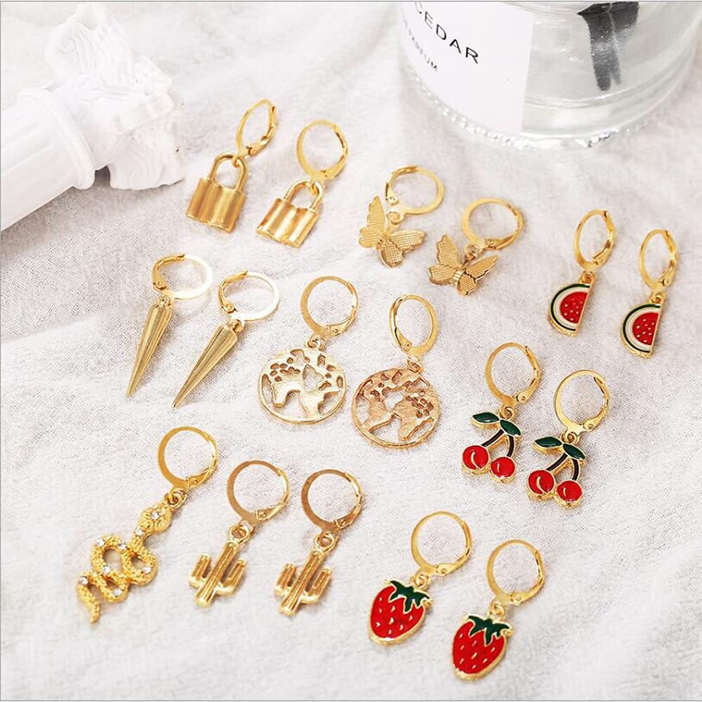 Shining Diva Fashion Latest Stylish Combo Design 9 Pairs Metal Earrings for Women and Girls (12976er), Golden, 1