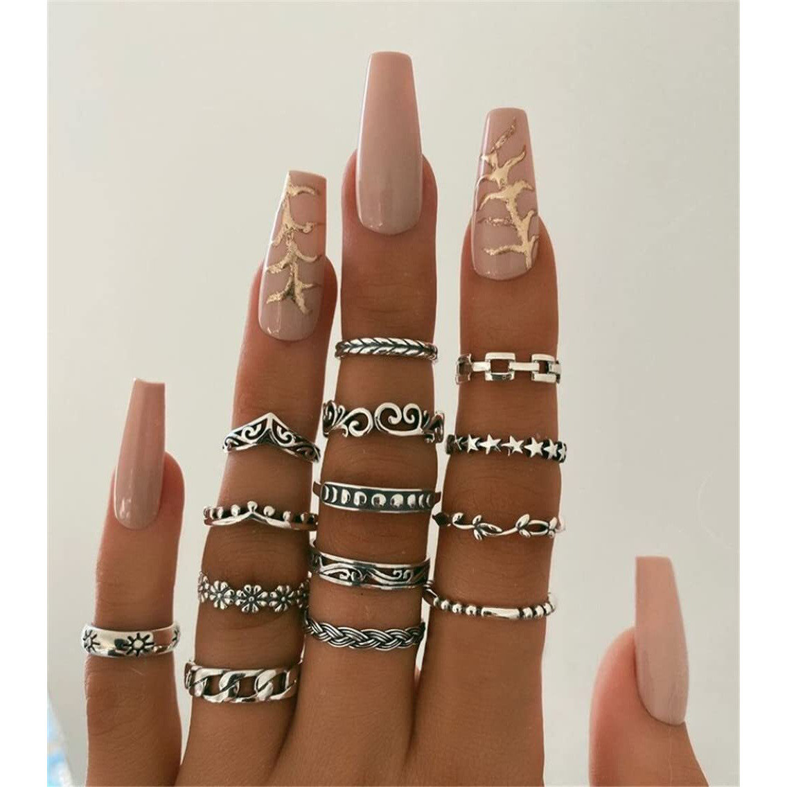 Shining Diva Fashion Latest Stylish Metal Boho Midi Finger Rings for Women and Girls - Set of 15 (E12981r), Silver