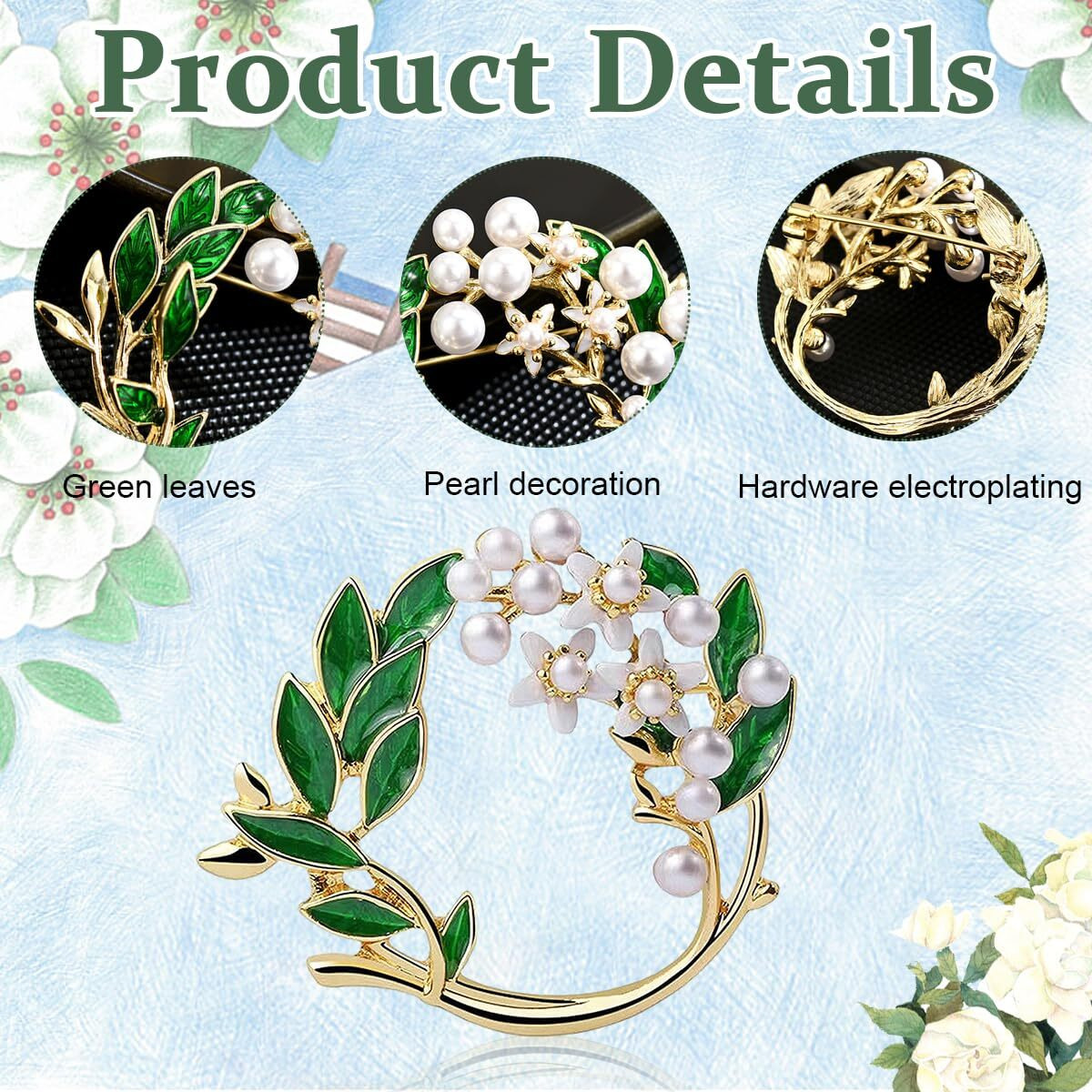 SANNIDHI Brooch for Women Enamel Alloy Gardenia Saree Brooch Pin Elegant Pearl Floral Suit Brooch for Blouse, Dress, Blazer, Scarf - with Gift Box