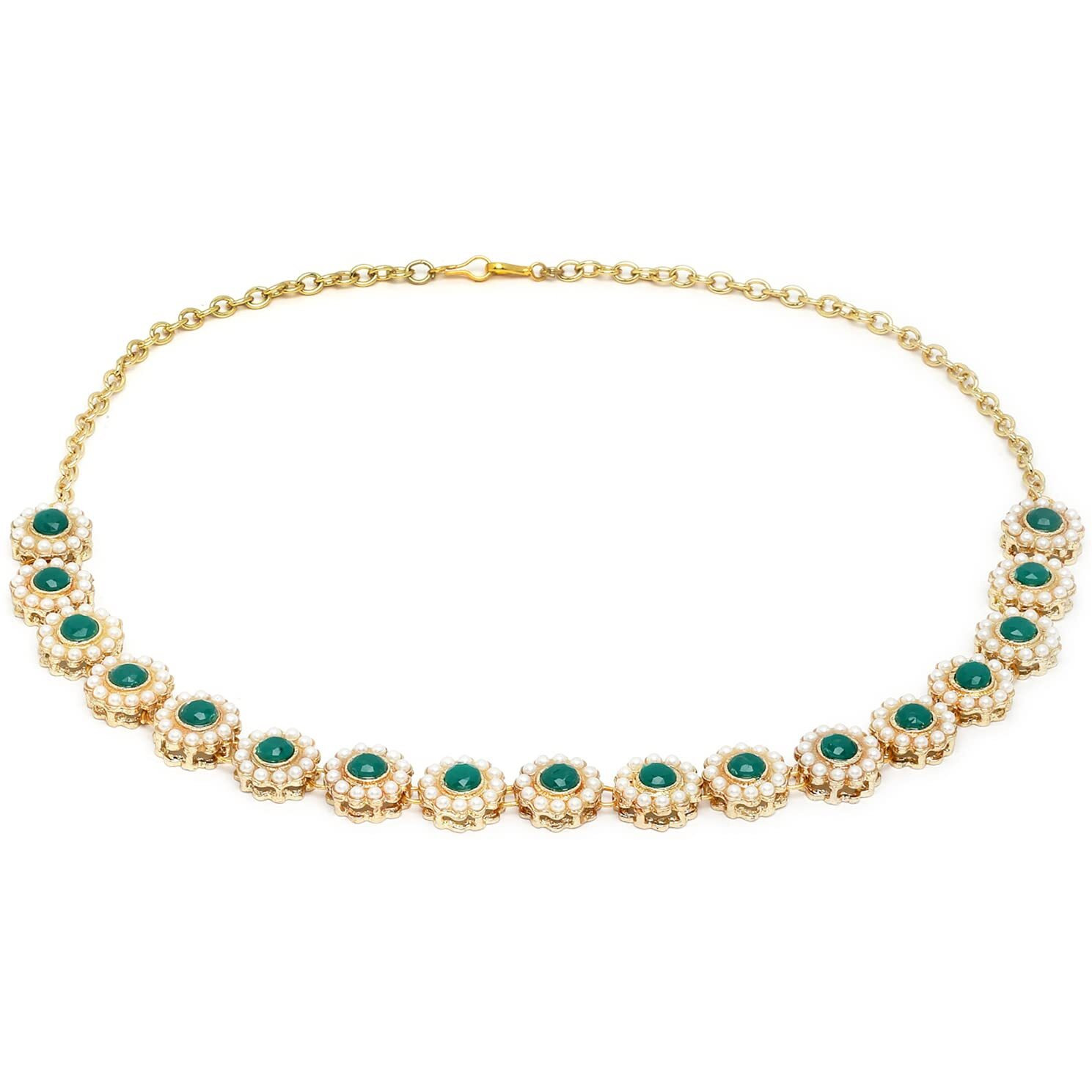 Karatcart Gold Plated Green Sun Flower Design Kundan Metal Hairband for Women - Green