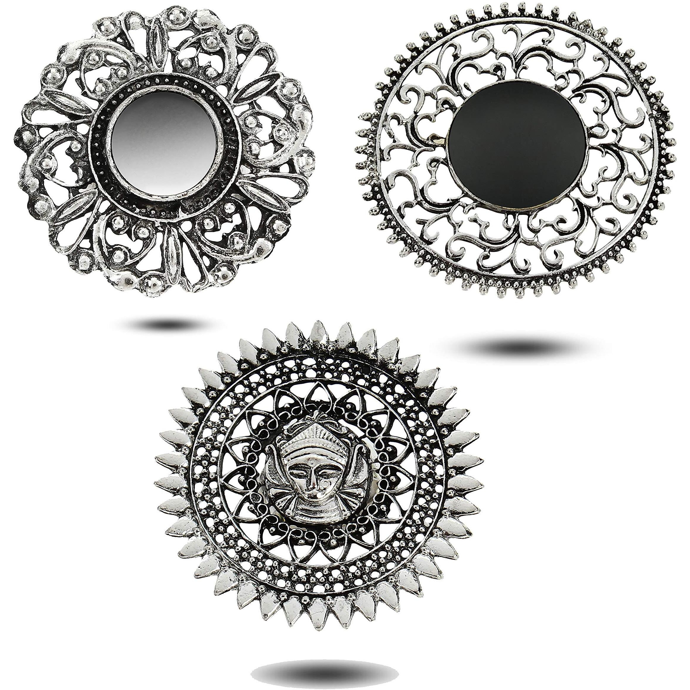 YouBella Jewellery Afghani Oxidised Silver Plated Combo of 3 Rings for Women and Girls (Adjustable Size) (Style 4)