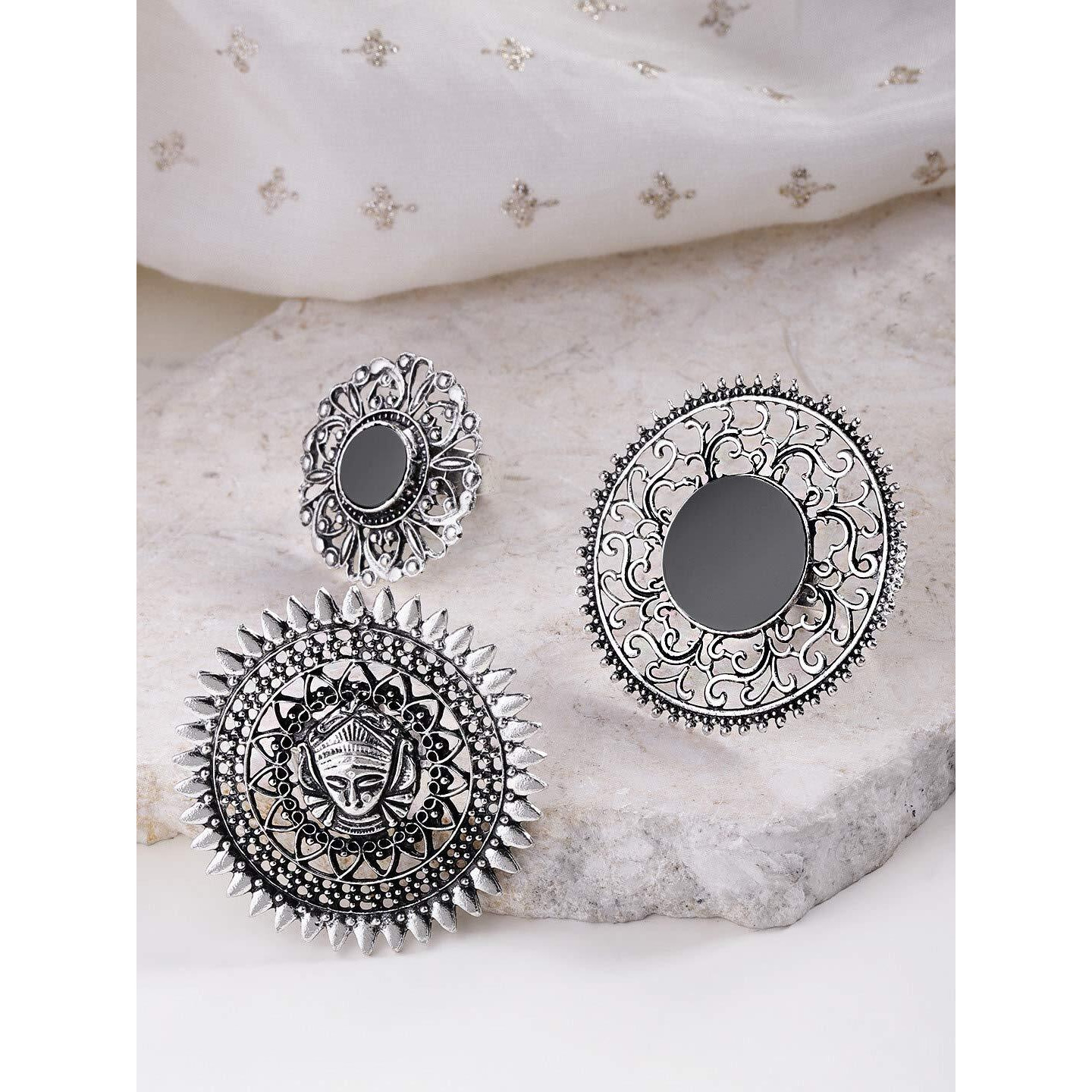 YouBella Jewellery Afghani Oxidised Silver Plated Combo of 3 Rings for Women and Girls (Adjustable Size) (Style 4)