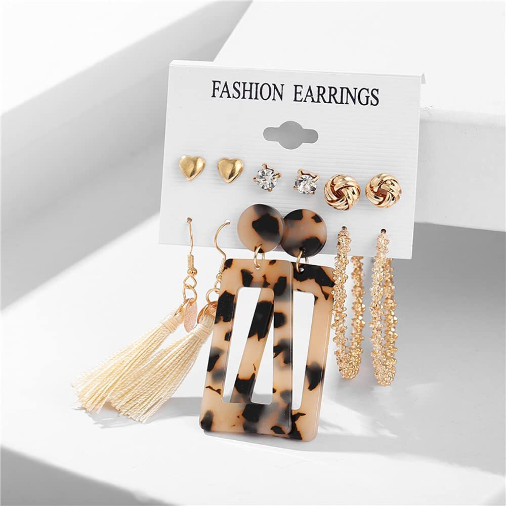 Shining Diva Fashion Latest Stylish Combo Design 6 Pairs Metal Earrings for Women and Girls (12746er), Golden, 1