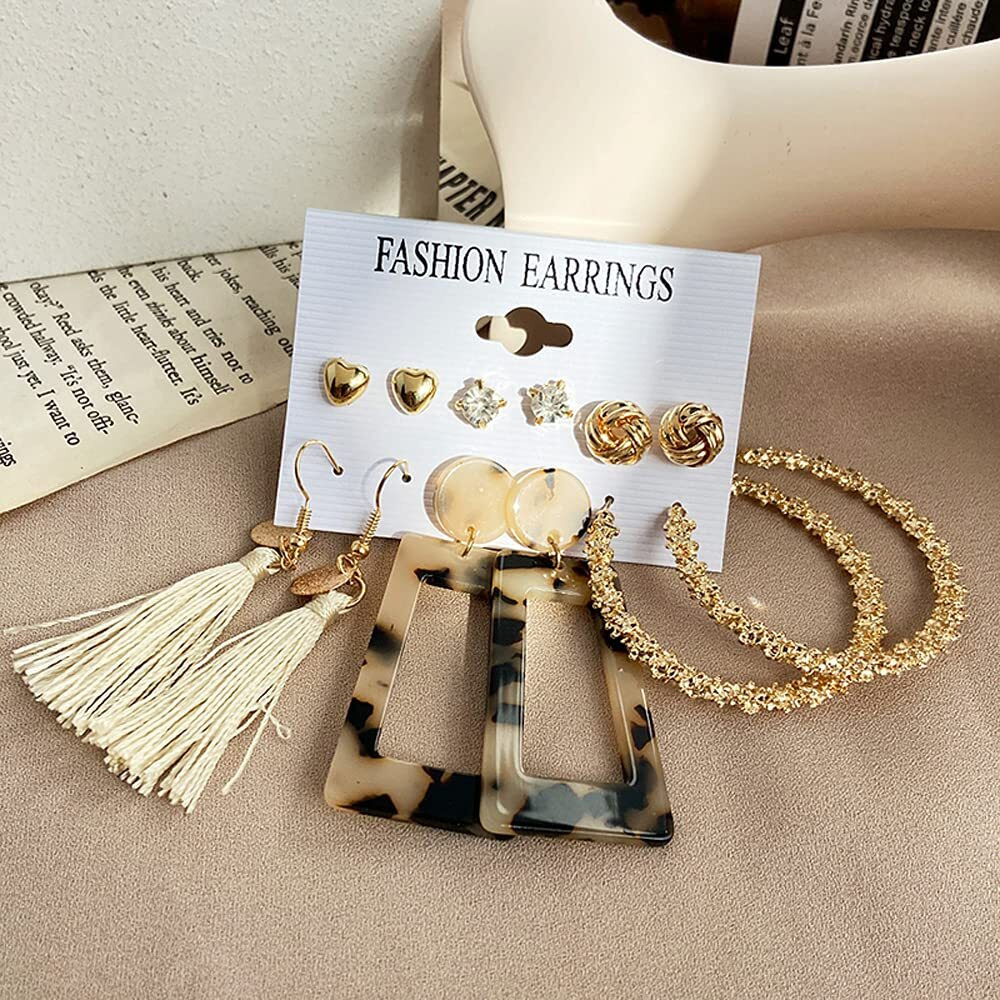Shining Diva Fashion Latest Stylish Combo Design 6 Pairs Metal Earrings for Women and Girls (12746er), Golden, 1