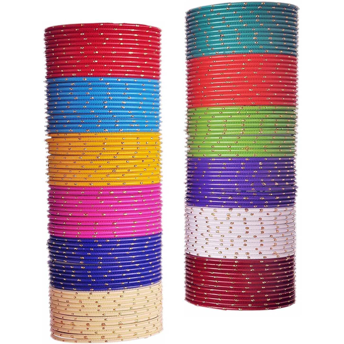 NMII Non-Precious Metal with Base Metal and Spread with Zari Glossy Finished Bangle set For Women and Girls, (Multicolour-Design-1 2.4_Inches), Pack Of 144 Bangles