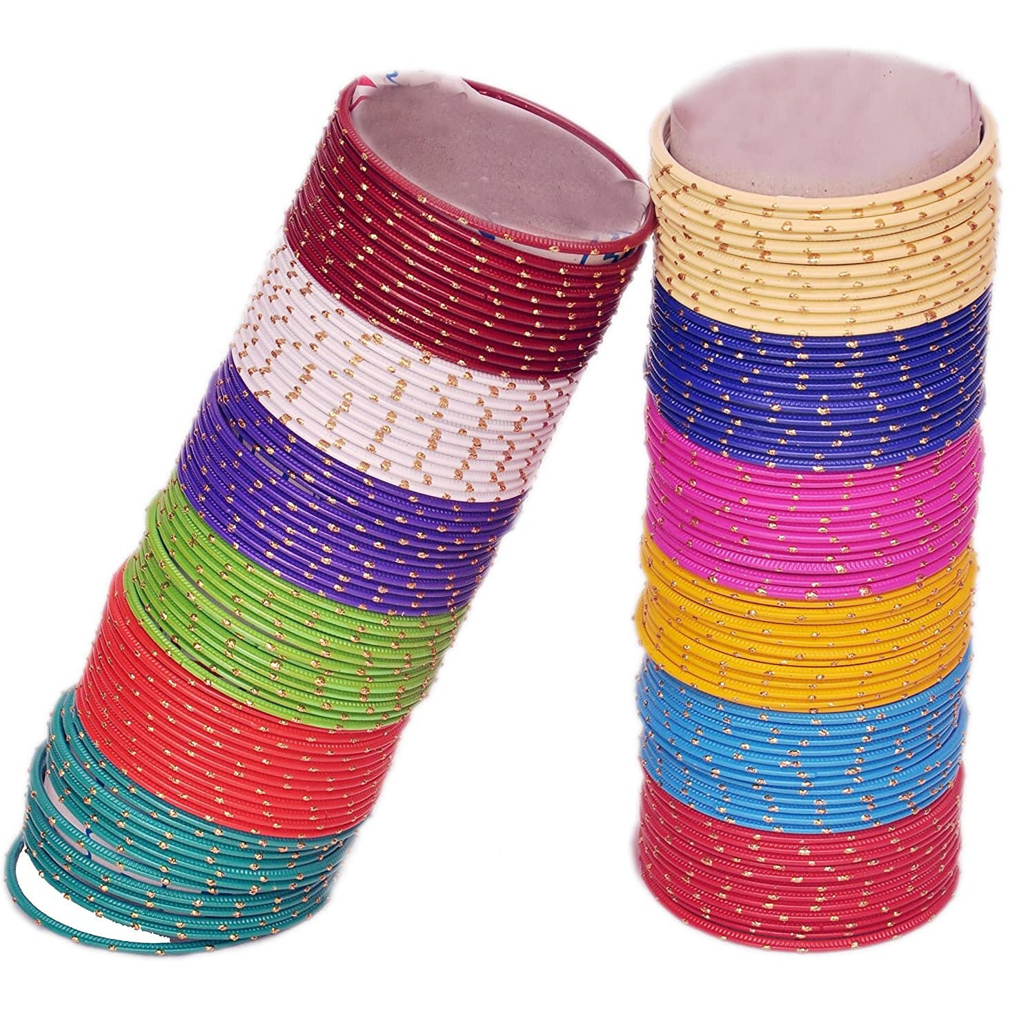 NMII Non-Precious Metal with Base Metal and Spread with Zari Glossy Finished Bangle set For Women and Girls, (Multicolour-Design-1 2.4_Inches), Pack Of 144 Bangles