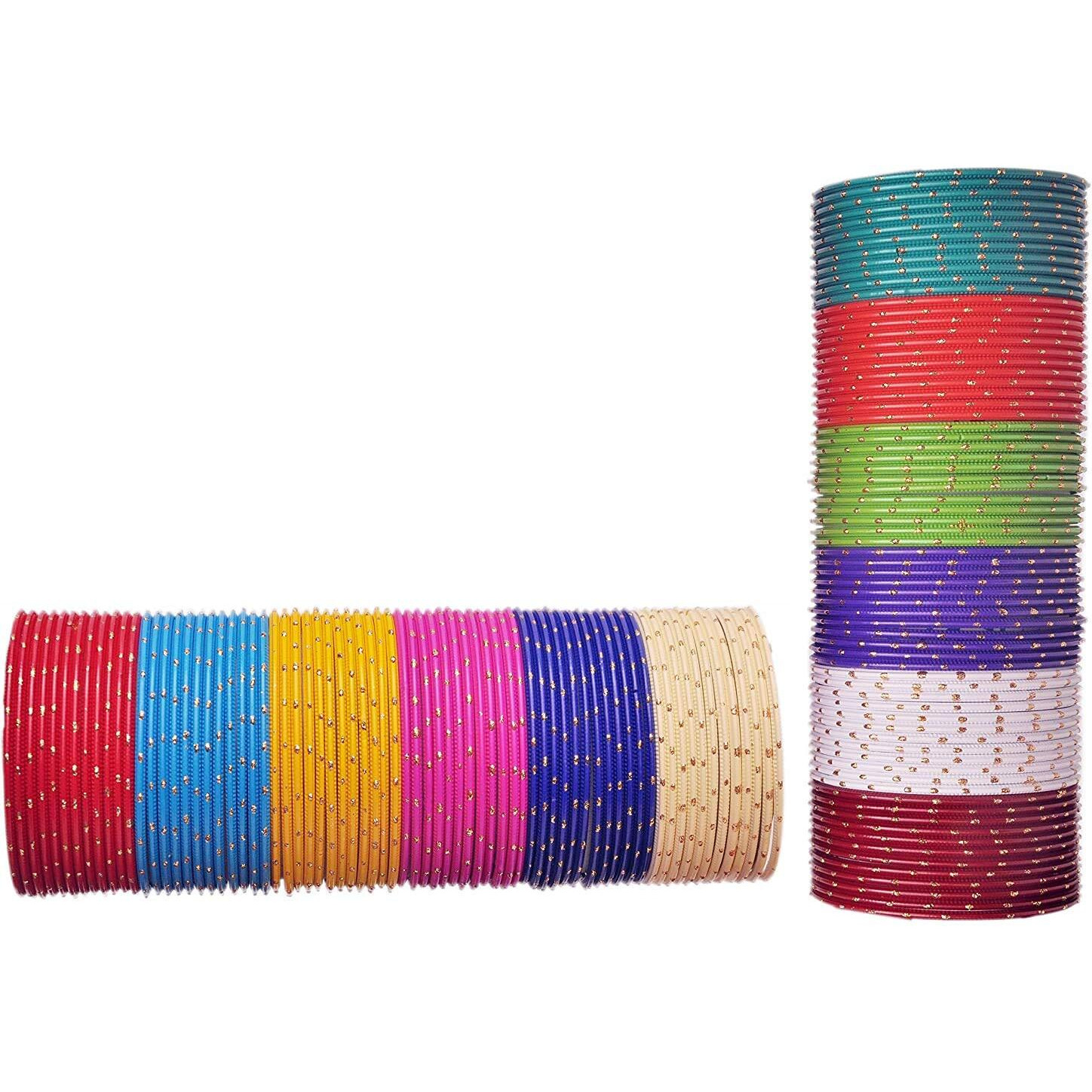 NMII Non-Precious Metal with Base Metal and Spread with Zari Glossy Finished Bangle set For Women and Girls, (Multicolour-Design-1 2.4_Inches), Pack Of 144 Bangles