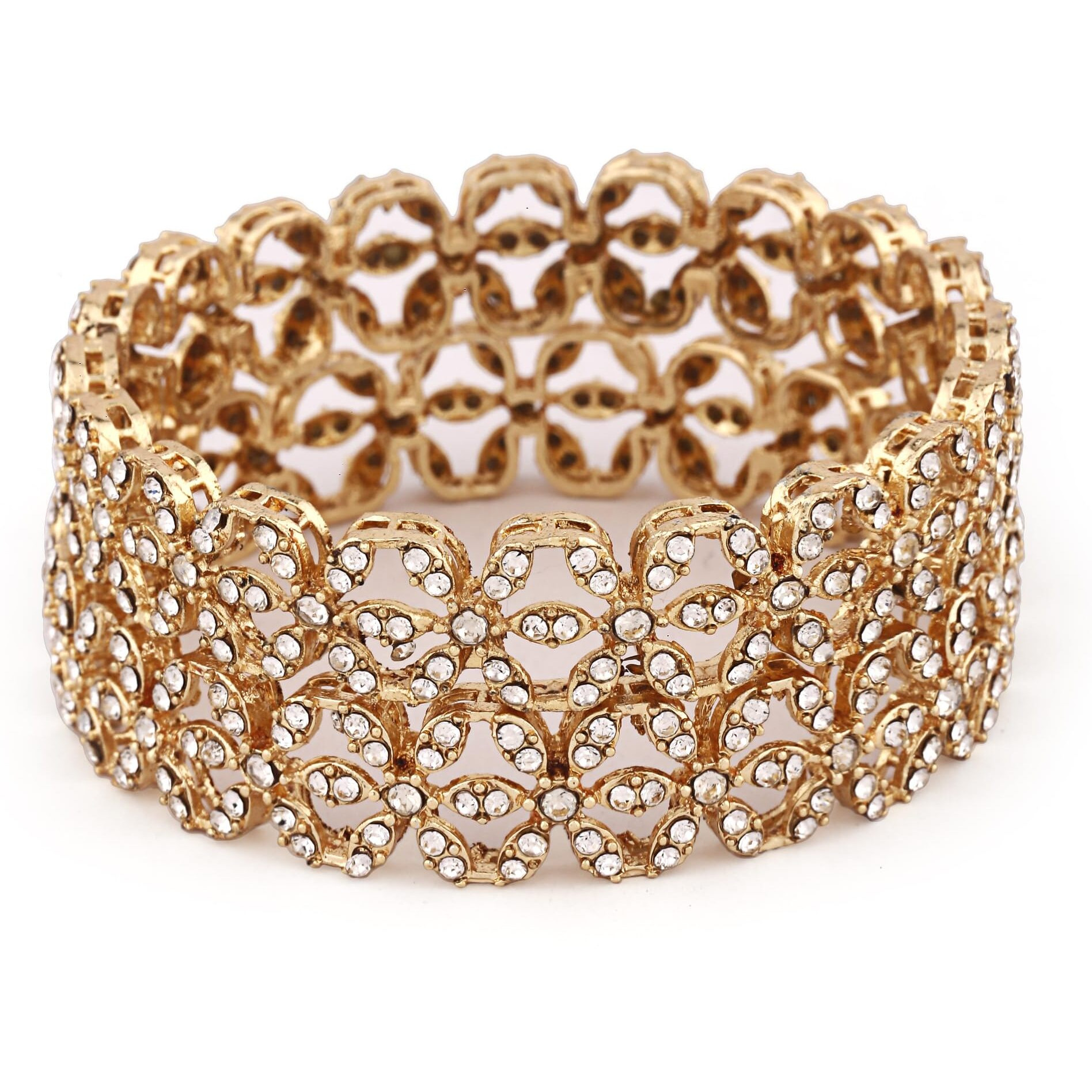 Shining Diva Fashion Latest Stylish Design Traditional Kundan Bangles for Women(14823b_2.4)(Gold)