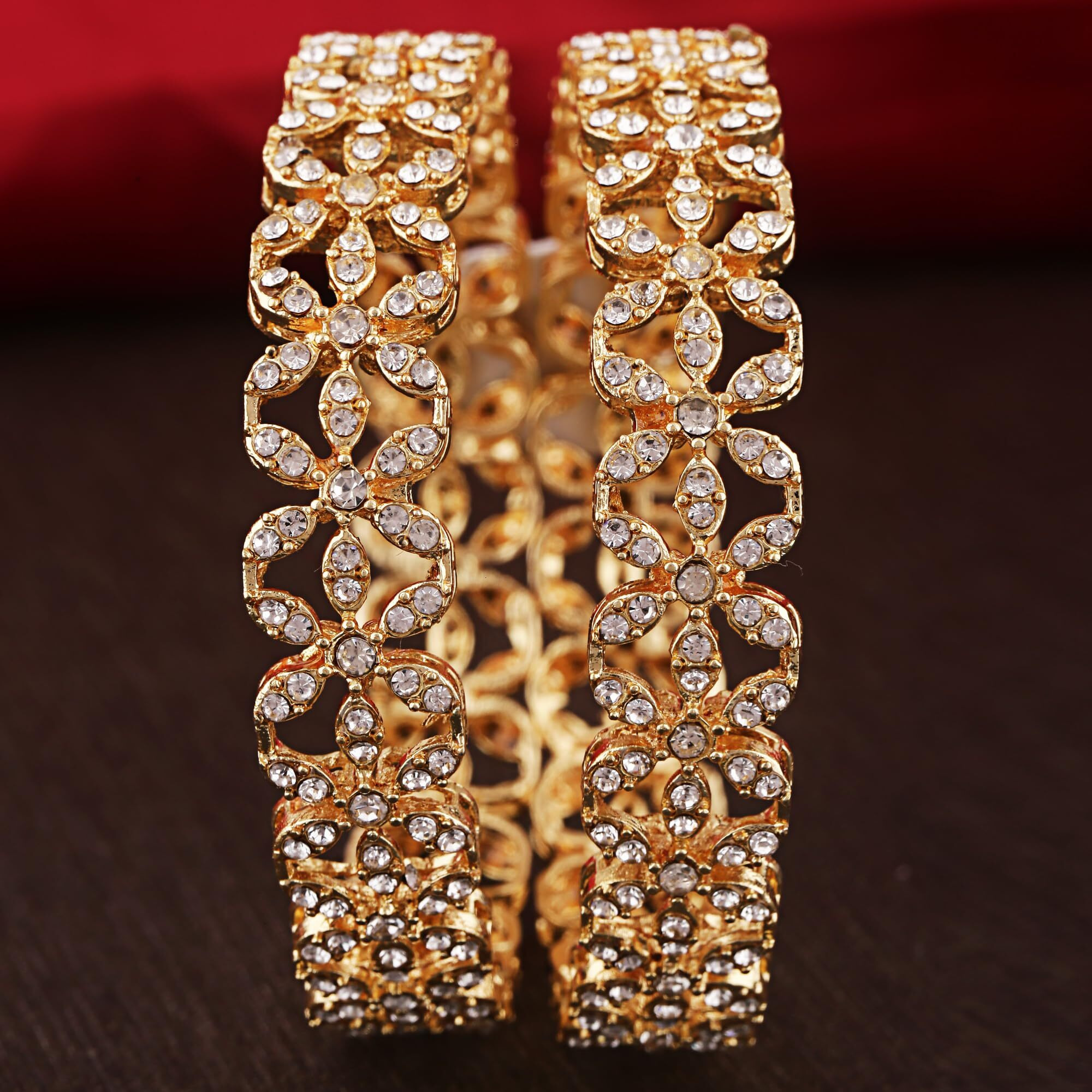 Shining Diva Fashion Latest Stylish Design Traditional Kundan Bangles for Women(14823b_2.4)(Gold)