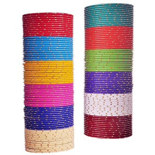 NMII Non-Precious Metal with Base Metal and Spread with Zari Glossy Finished Bangle set For Women and Girls, (Multicolour-Design-1 2.2_Inches), Pack Of 144 Bangles