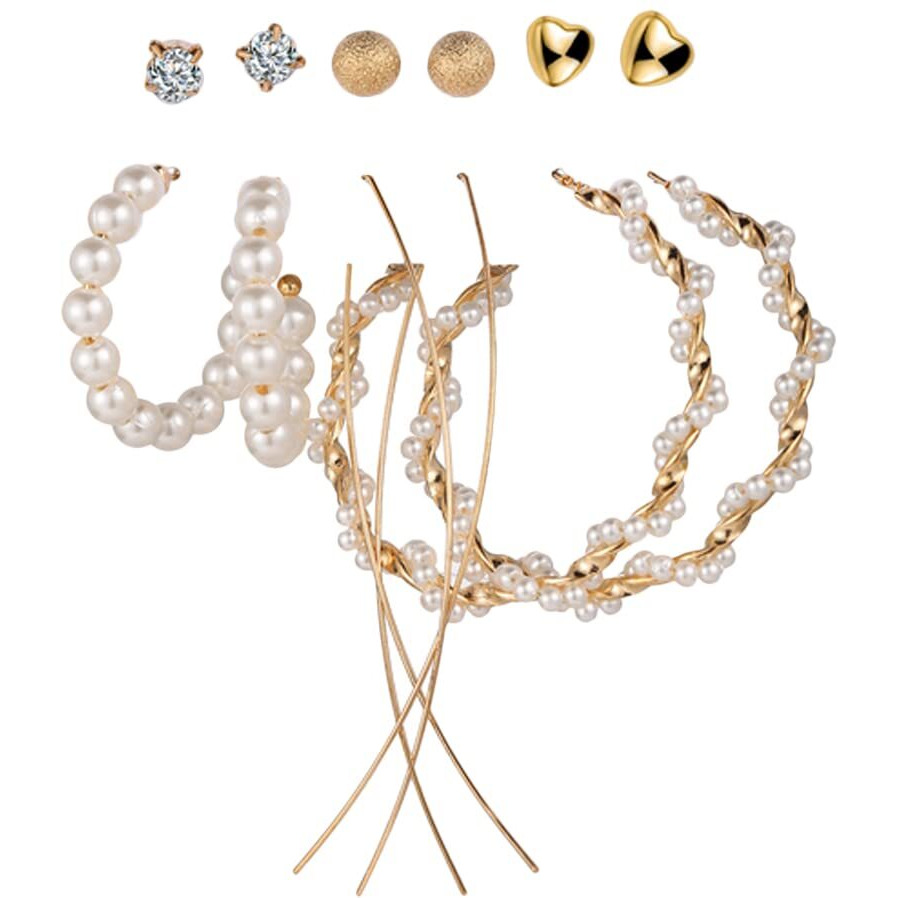 Shining Diva Fashion Latest Stylish Combo Design 6 Pairs Metal Earrings for Women and Girls (12736er), Golden, 1