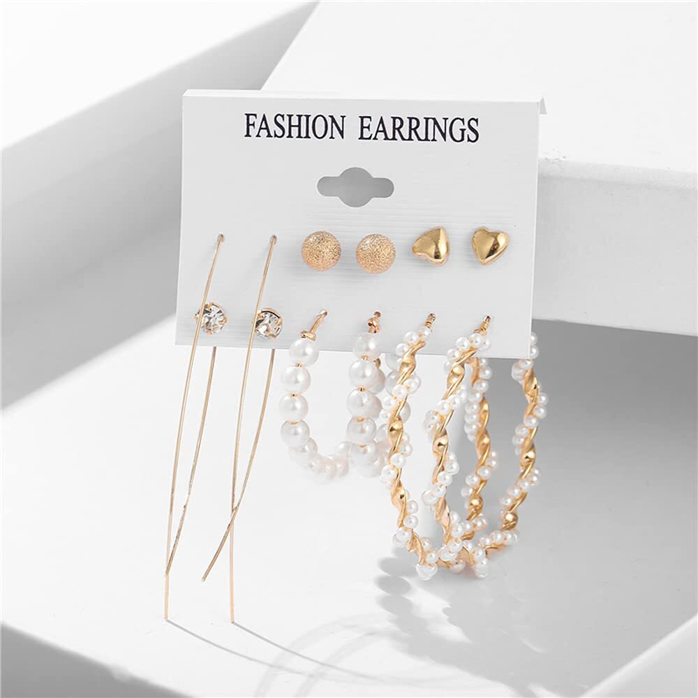 Shining Diva Fashion Latest Stylish Combo Design 6 Pairs Metal Earrings for Women and Girls (12736er), Golden, 1
