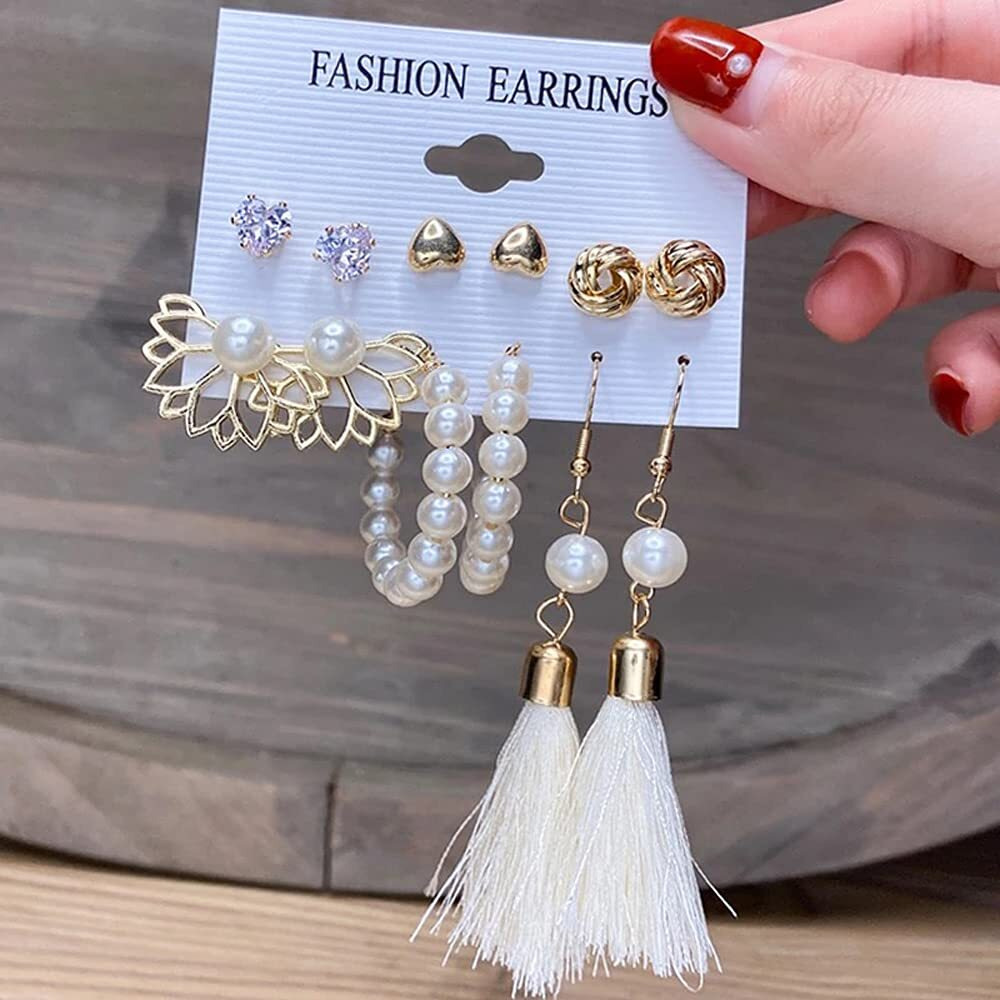 Shining Diva Fashion Latest Stylish Combo Design 6 Pairs Metal Earrings for Women and Girls (12732er), Golden