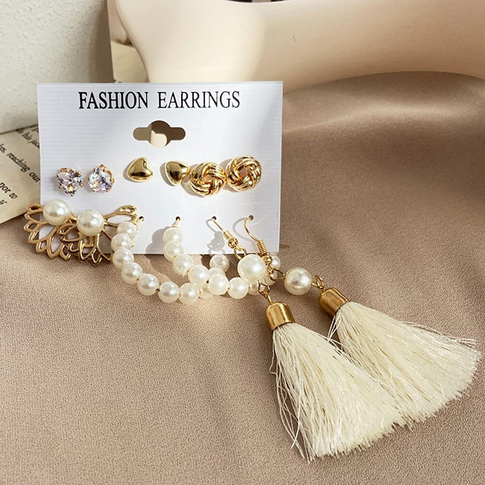 Shining Diva Fashion Latest Stylish Combo Design 6 Pairs Metal Earrings for Women and Girls (12732er), Golden