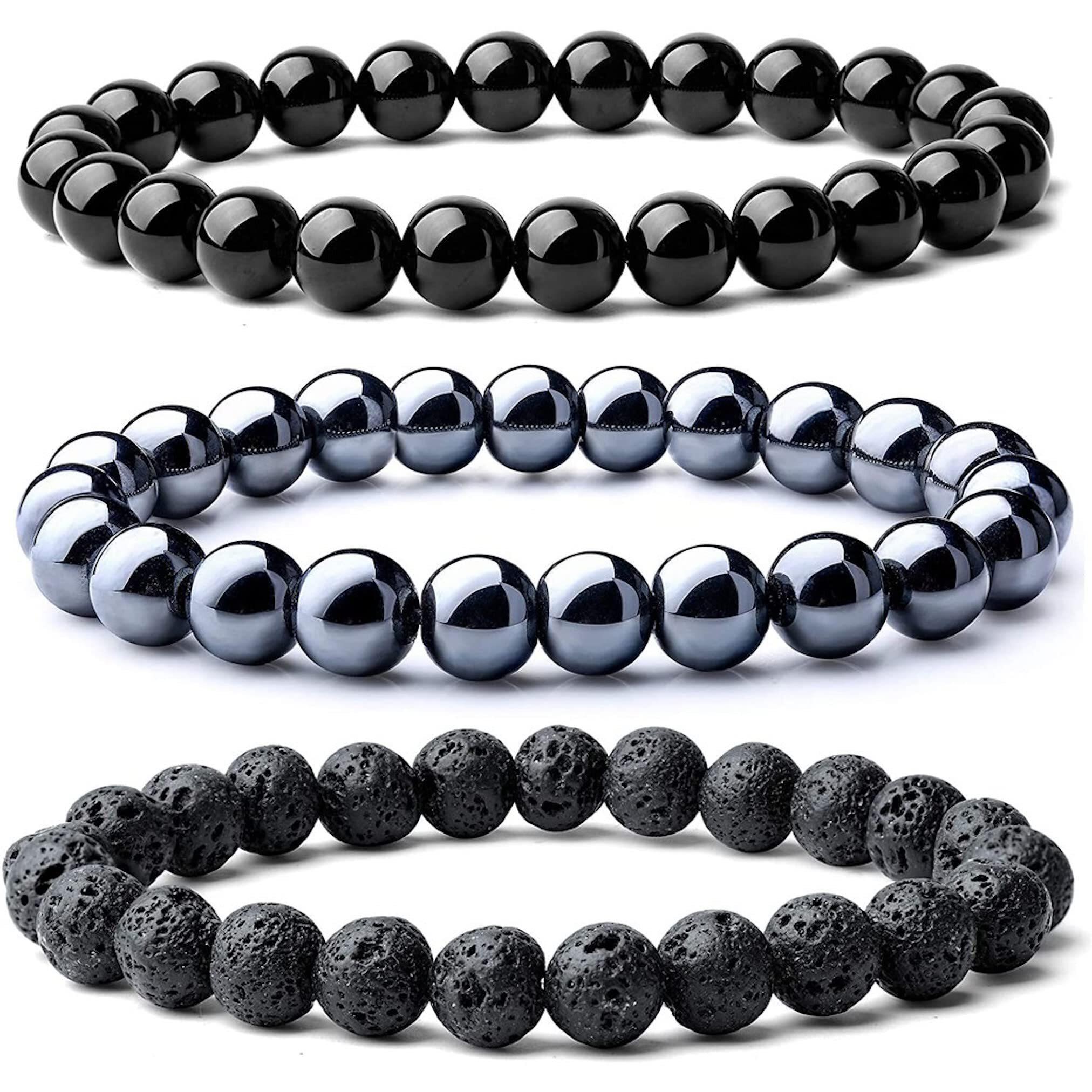 Hot And Bold Natural Reiki Feng Shui Triple Protection Gem Stone Crystal Beads Combo Multi Layered Bracelets. Unisex.