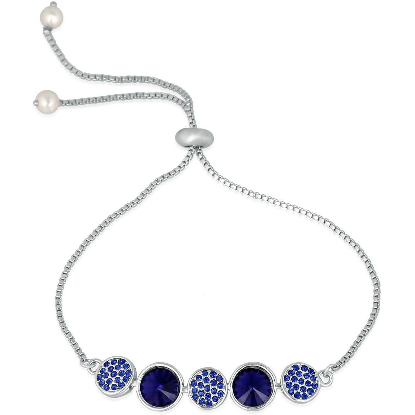 Mahi Rhodium Plated Exclusive Gleaming Crystal Link Bracelet for Women BR1100389RDBlu