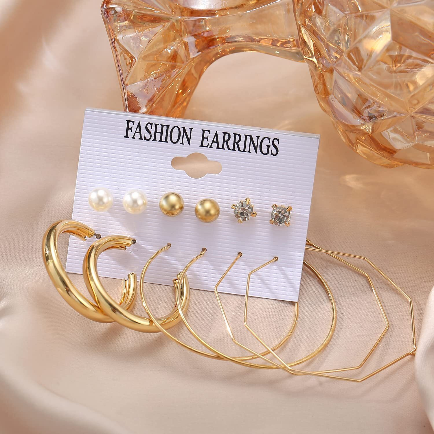 Shining Diva Fashion Latest Stylish Combo Design 6 Pairs Metal Earrings for Women and Girls (12744er), Golden