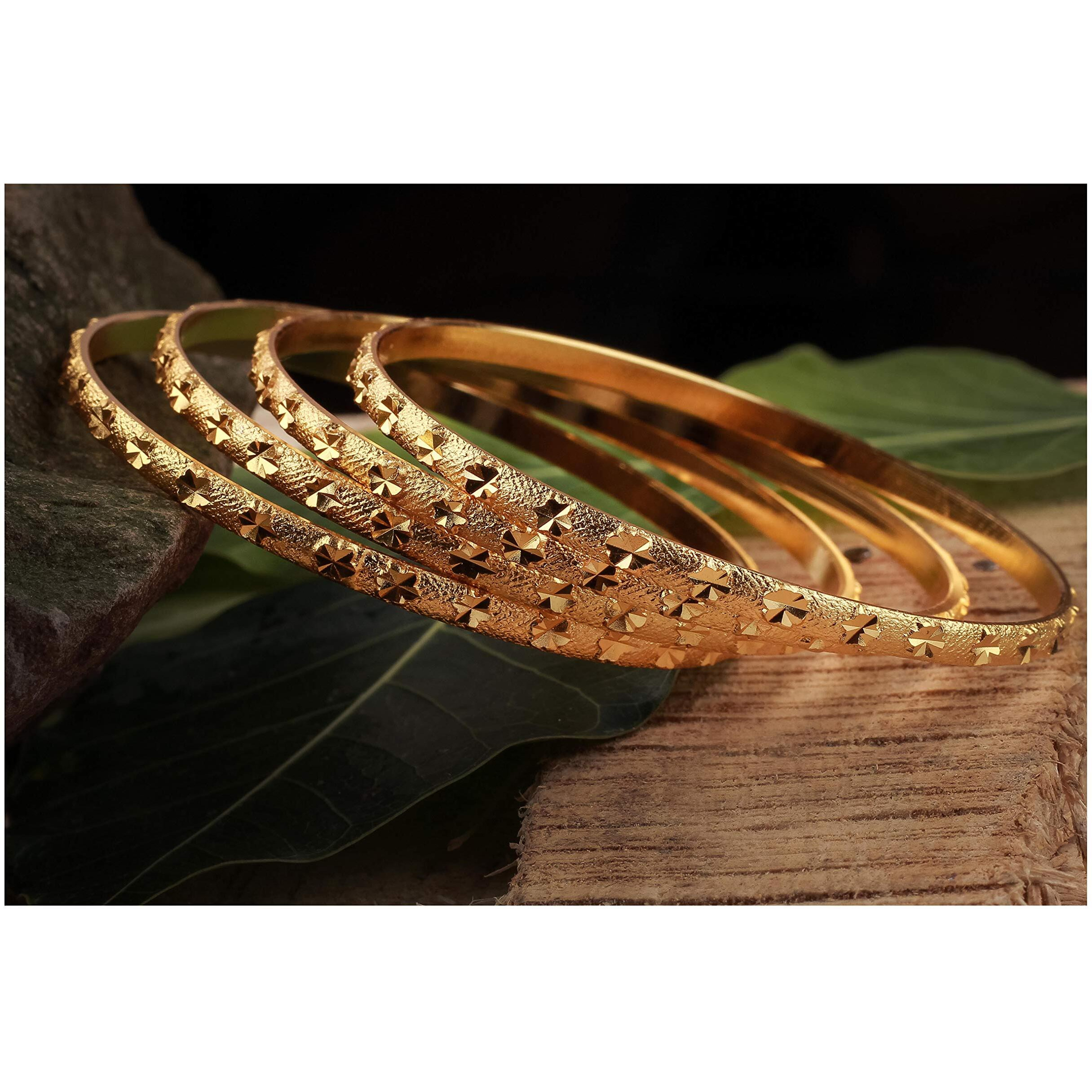 JFL - Jewellery for Less Traditional Ethnic One Gram Matt Gold Plated Designer Bangle Set for Women & Girls (Set of 4),Valentine