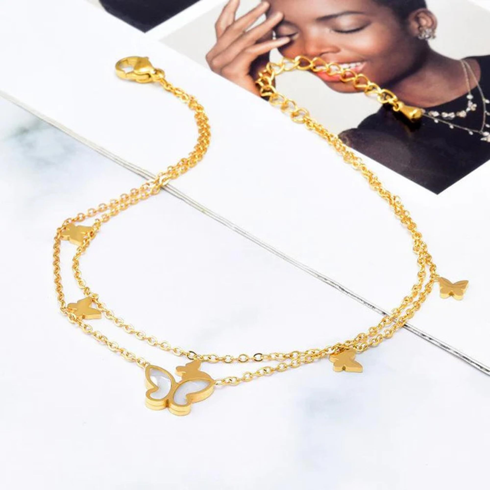 Fashion Frill Stylish Anklets For Women Love Heart Gold Plated Chain Anklets For Women Girls Love Gifts For Sister Jewellery (Butterfly)