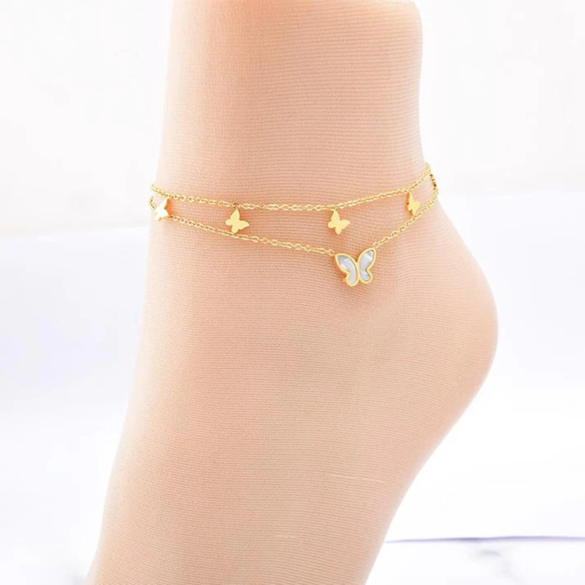 Fashion Frill Stylish Anklets For Women Love Heart Gold Plated Chain Anklets For Women Girls Love Gifts For Sister Jewellery (Butterfly)