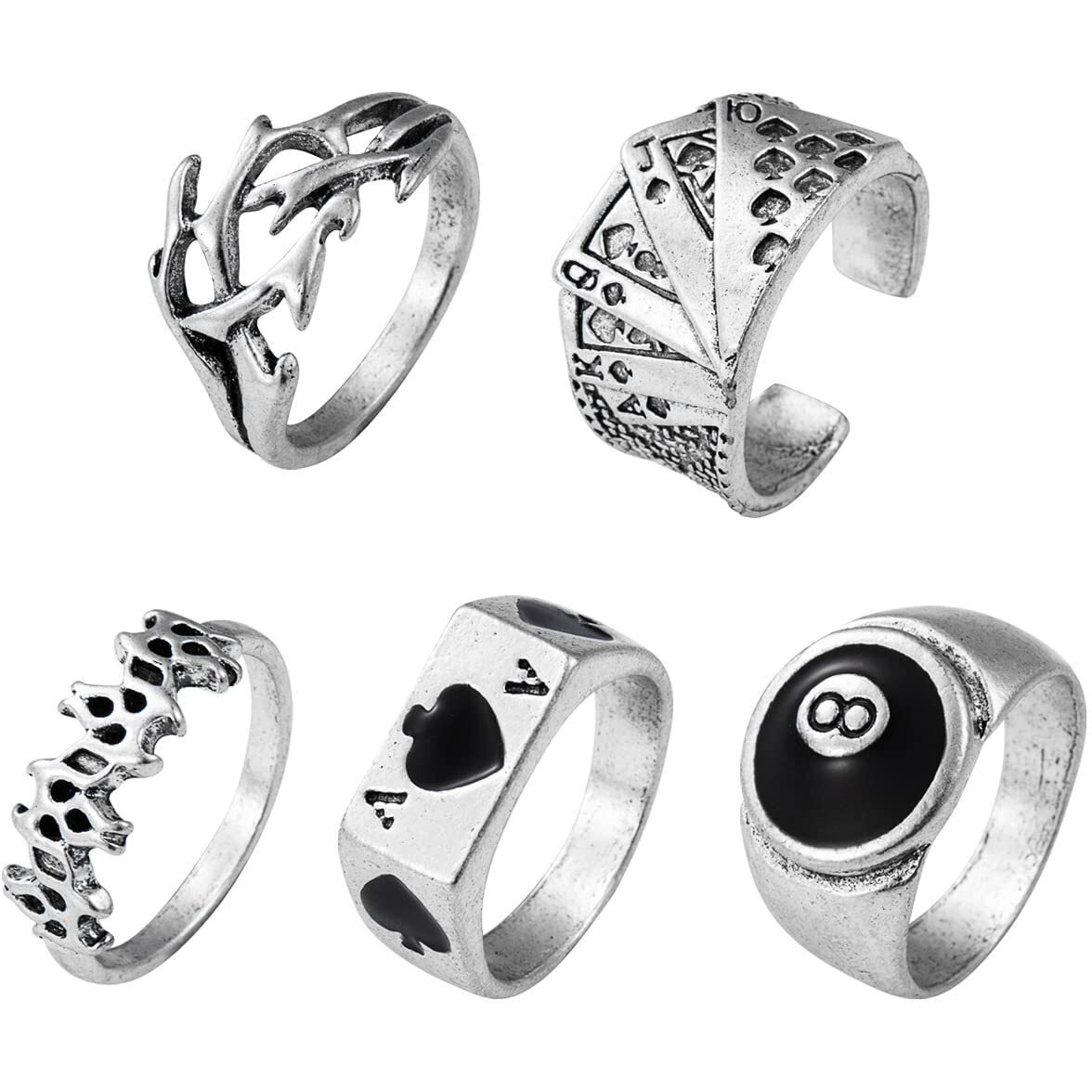 Shining Diva Fashion Latest Stylish Metal Boho Midi Finger Rings for Women and Girls - Set of 5 (14199r), Silver