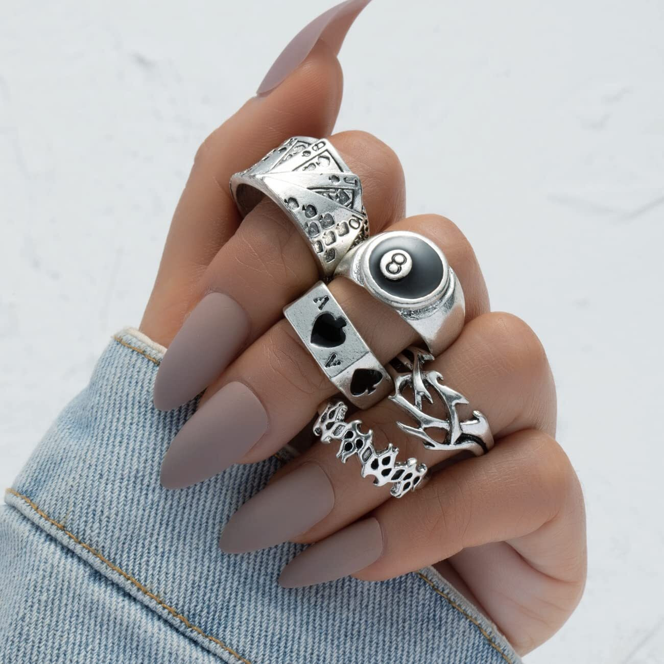 Shining Diva Fashion Latest Stylish Metal Boho Midi Finger Rings for Women and Girls - Set of 5 (14199r), Silver