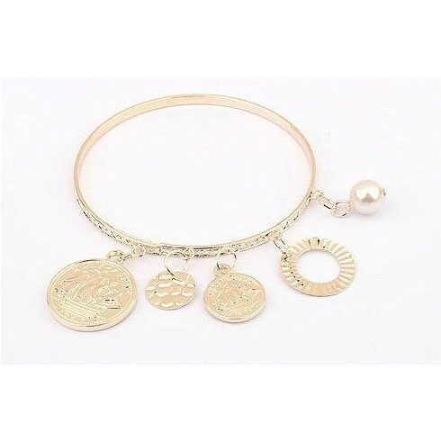 Cinderella Collection By Shining Diva Pink Pearl Coins Element Charm Bracelet for Girls and Women (6762b)