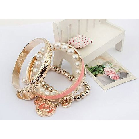Cinderella Collection By Shining Diva Pink Pearl Coins Element Charm Bracelet for Girls and Women (6762b)