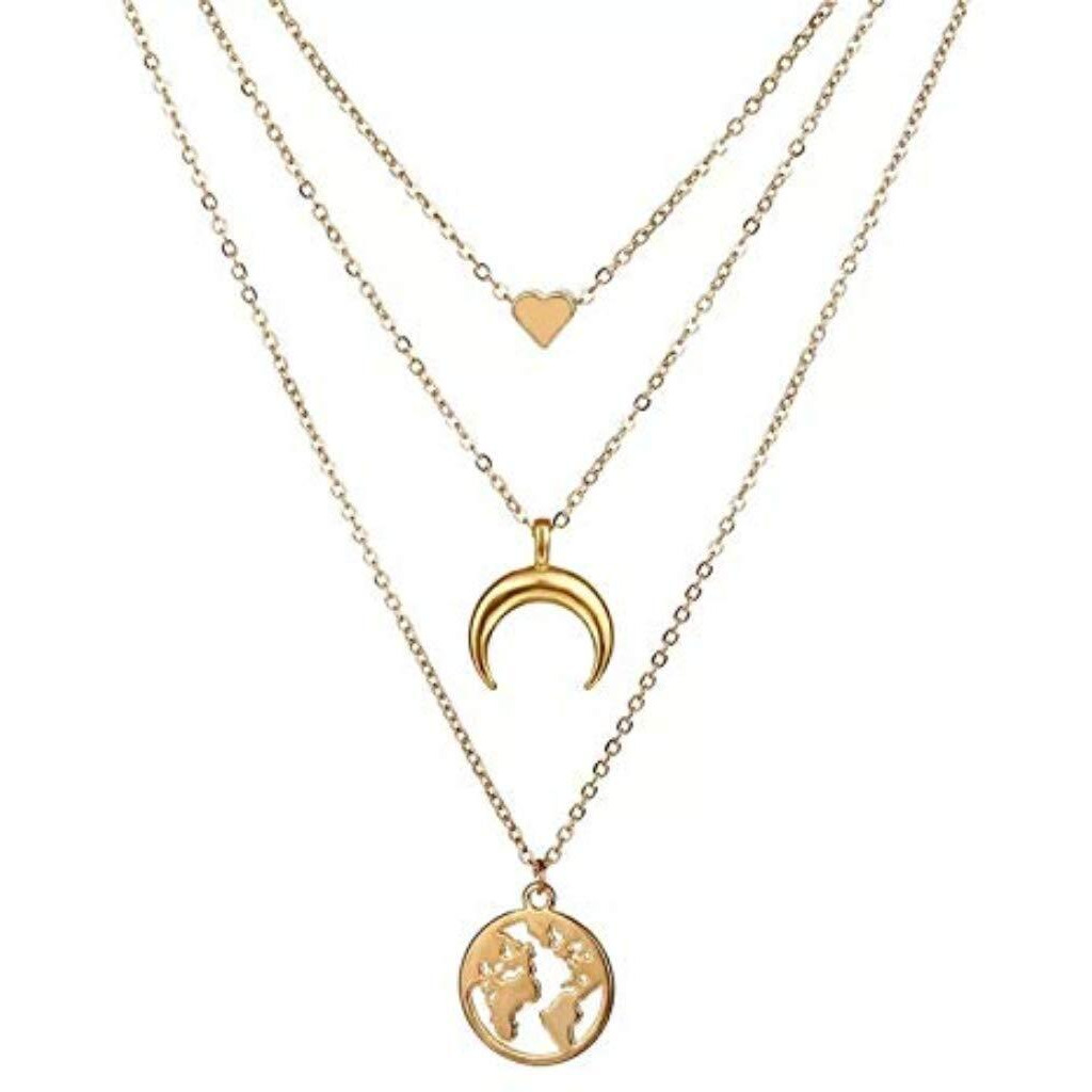 YouBella Multi Layer Heart Moon Map Gold Plated Necklace for Girls/Women