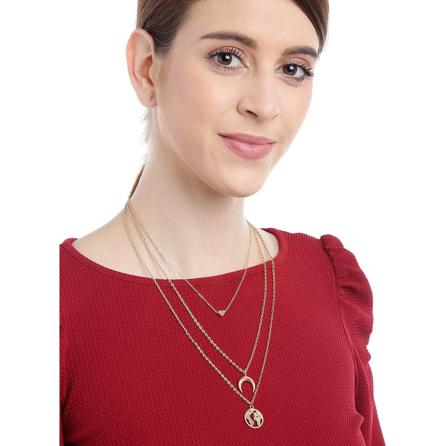 YouBella Multi Layer Heart Moon Map Gold Plated Necklace for Girls/Women