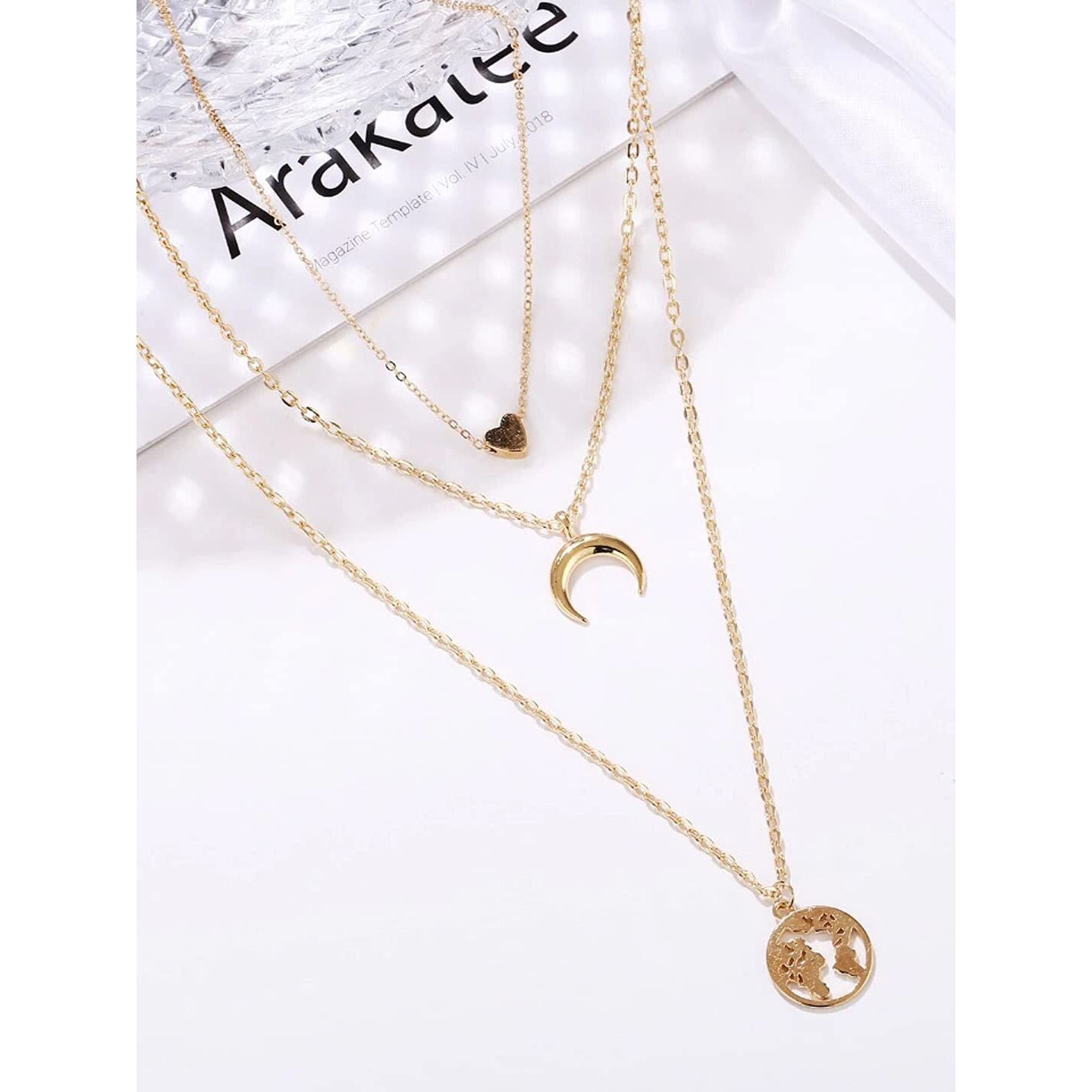 YouBella Multi Layer Heart Moon Map Gold Plated Necklace for Girls/Women
