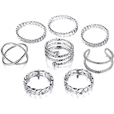 Shining Diva Fashion Set of 8 Boho Midi Finger Crystal Rings for Girls and Women (rrsd11812r)