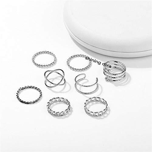 Shining Diva Fashion Set of 8 Boho Midi Finger Crystal Rings for Girls and Women (rrsd11812r)