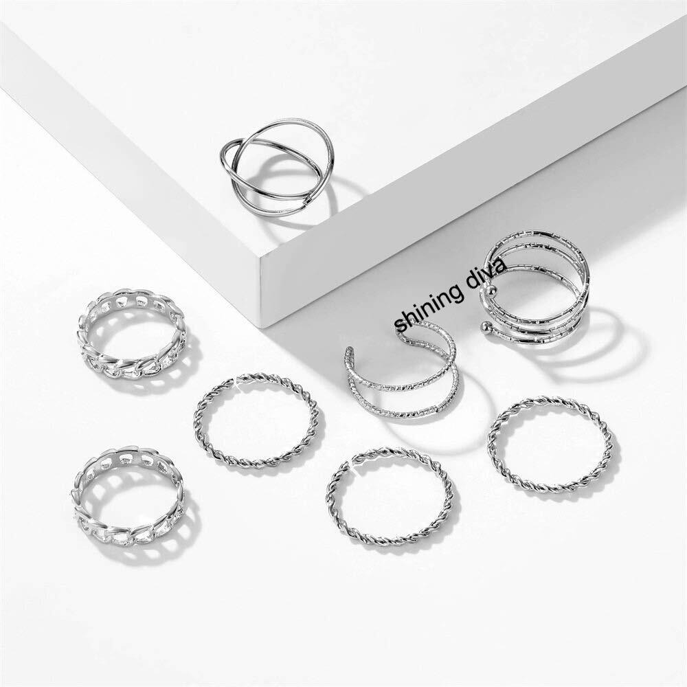 Shining Diva Fashion Set of 8 Boho Midi Finger Crystal Rings for Girls and Women (rrsd11812r)