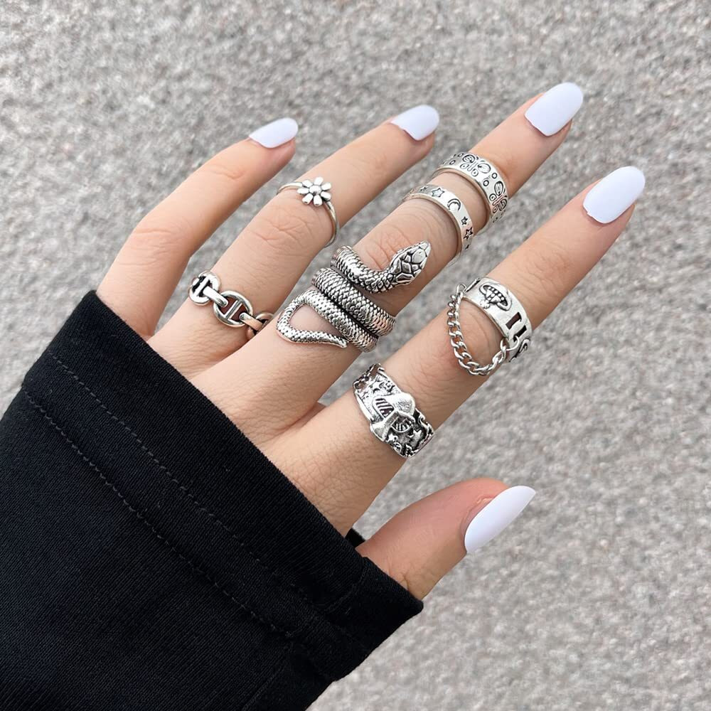 Shining Diva Fashion Latest Stylish Metal Boho Midi Finger Rings for Women and Girls - Set of 7 (14233r), Silver
