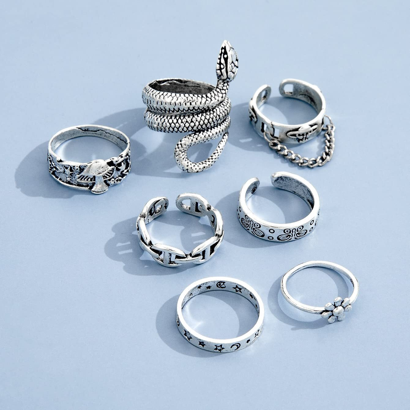 Shining Diva Fashion Latest Stylish Metal Boho Midi Finger Rings for Women and Girls - Set of 7 (14233r), Silver