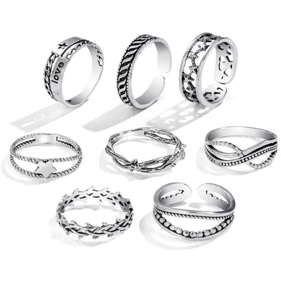Shining Diva Fashion Latest Stylish Metal Boho Midi Finger Rings for Women and Girls - Set of 8 (rrsd14216r), Silver