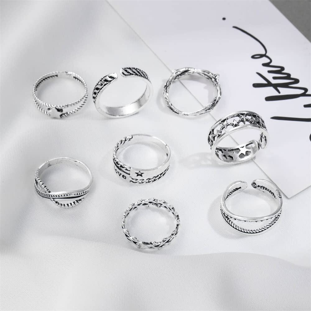 Shining Diva Fashion Latest Stylish Metal Boho Midi Finger Rings for Women and Girls - Set of 8 (rrsd14216r), Silver