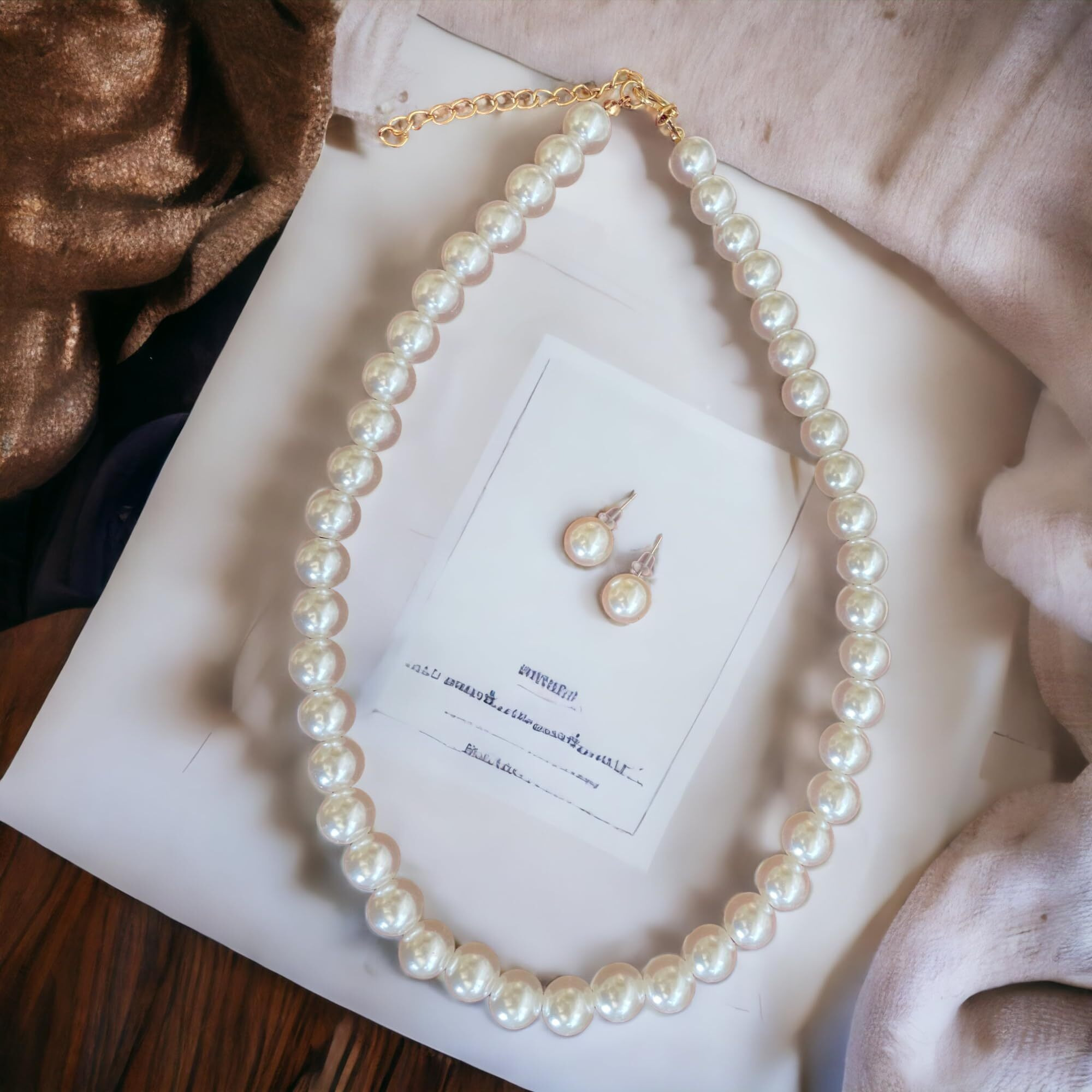 Tresneria Pearl Necklace Moti Mala with matching Pearl Studs Earrings for Women and Girls (45_Pearls_Set)