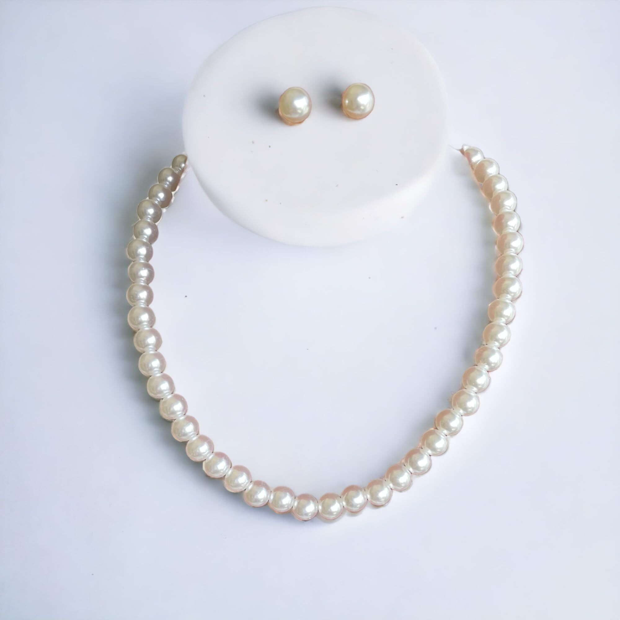 Tresneria Pearl Necklace Moti Mala with matching Pearl Studs Earrings for Women and Girls (45_Pearls_Set)