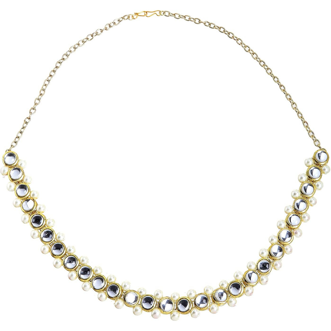 Karatcart Round Metal Kundan Studded Hairband with Pearl Beads for Women - Gold
