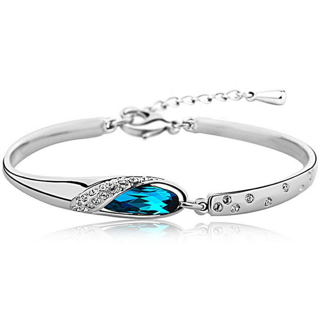 Shining Diva Fashion Platinum Plated Blue Crystal Stylish Bangle Bracelet for Girls and Women (Blue)(SDF5956b)