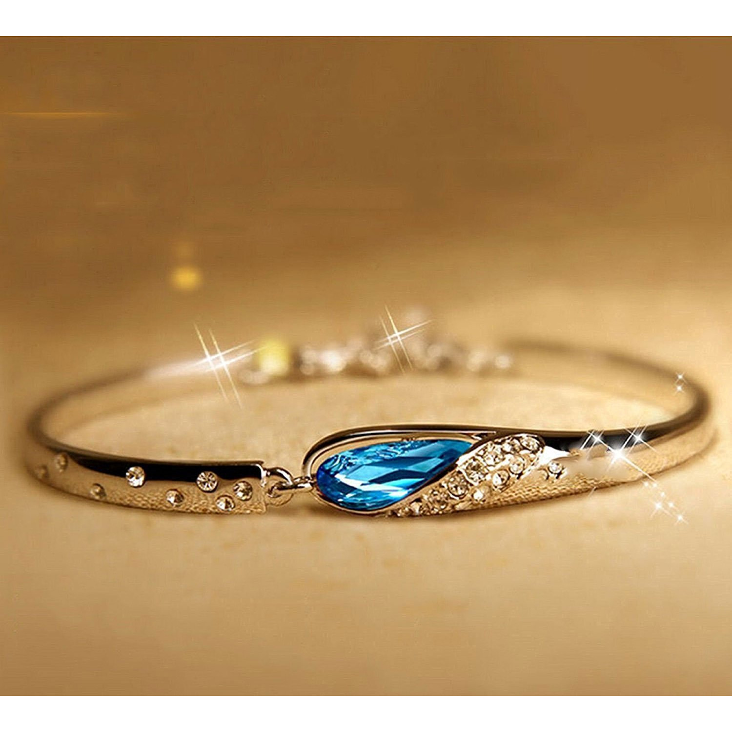 Shining Diva Fashion Platinum Plated Blue Crystal Stylish Bangle Bracelet for Girls and Women (Blue)(SDF5956b)
