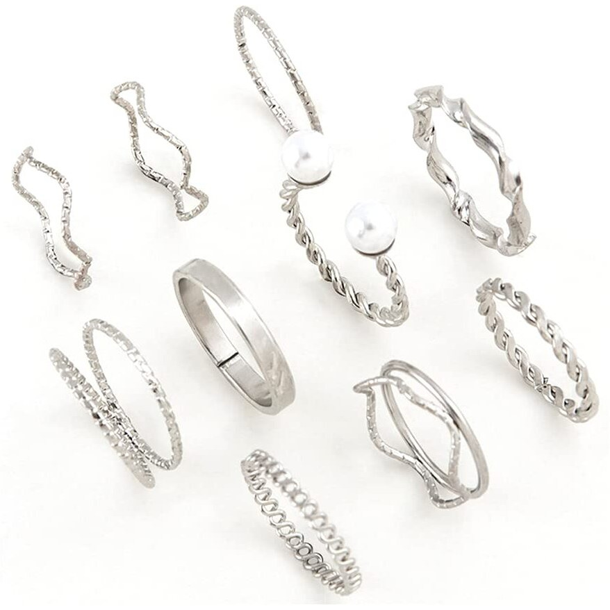 Shining Diva Fashion Latest Stylish Metal Boho Midi Finger Rings for Women and Girls - Set of 10 (14179r), Silver