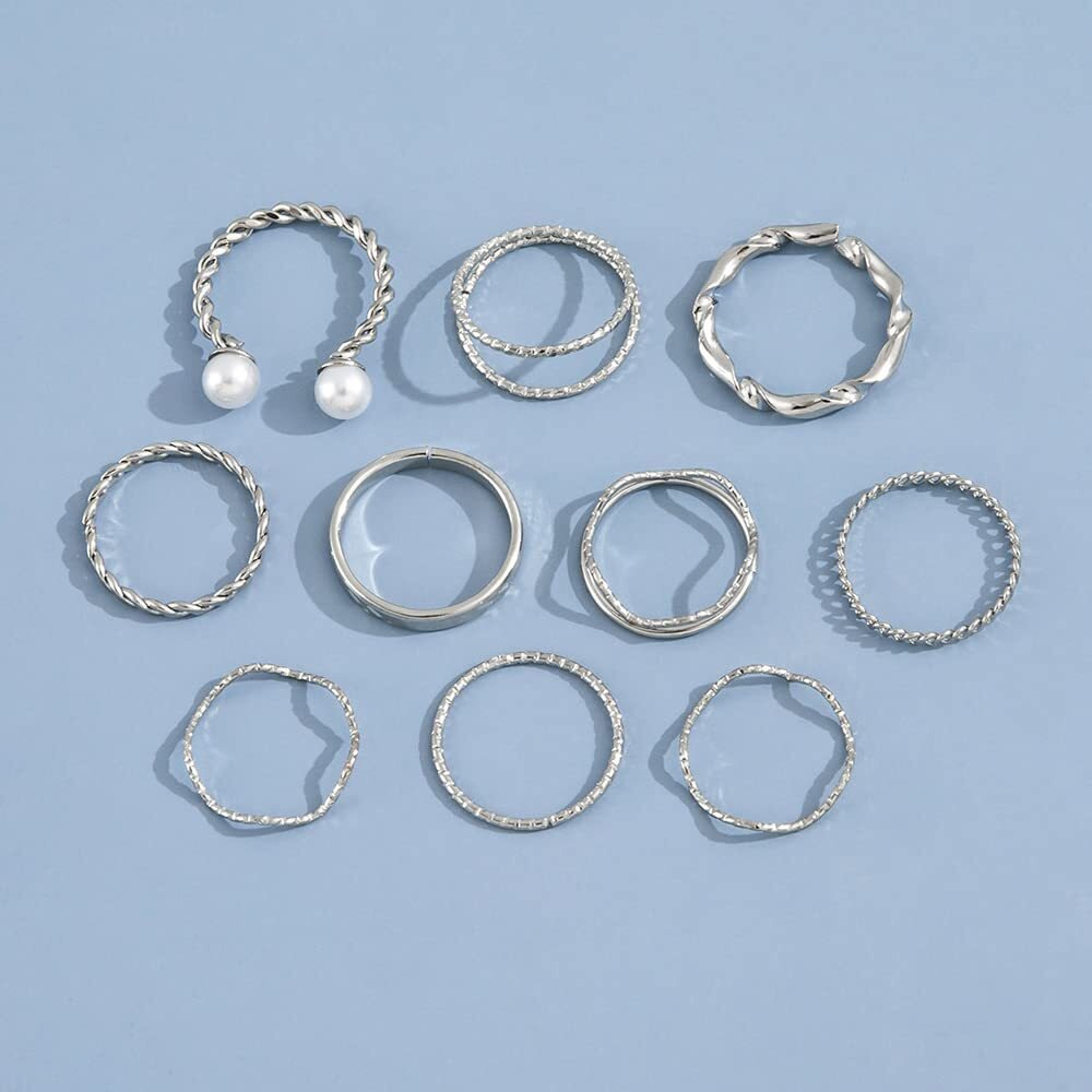 Shining Diva Fashion Latest Stylish Metal Boho Midi Finger Rings for Women and Girls - Set of 10 (14179r), Silver