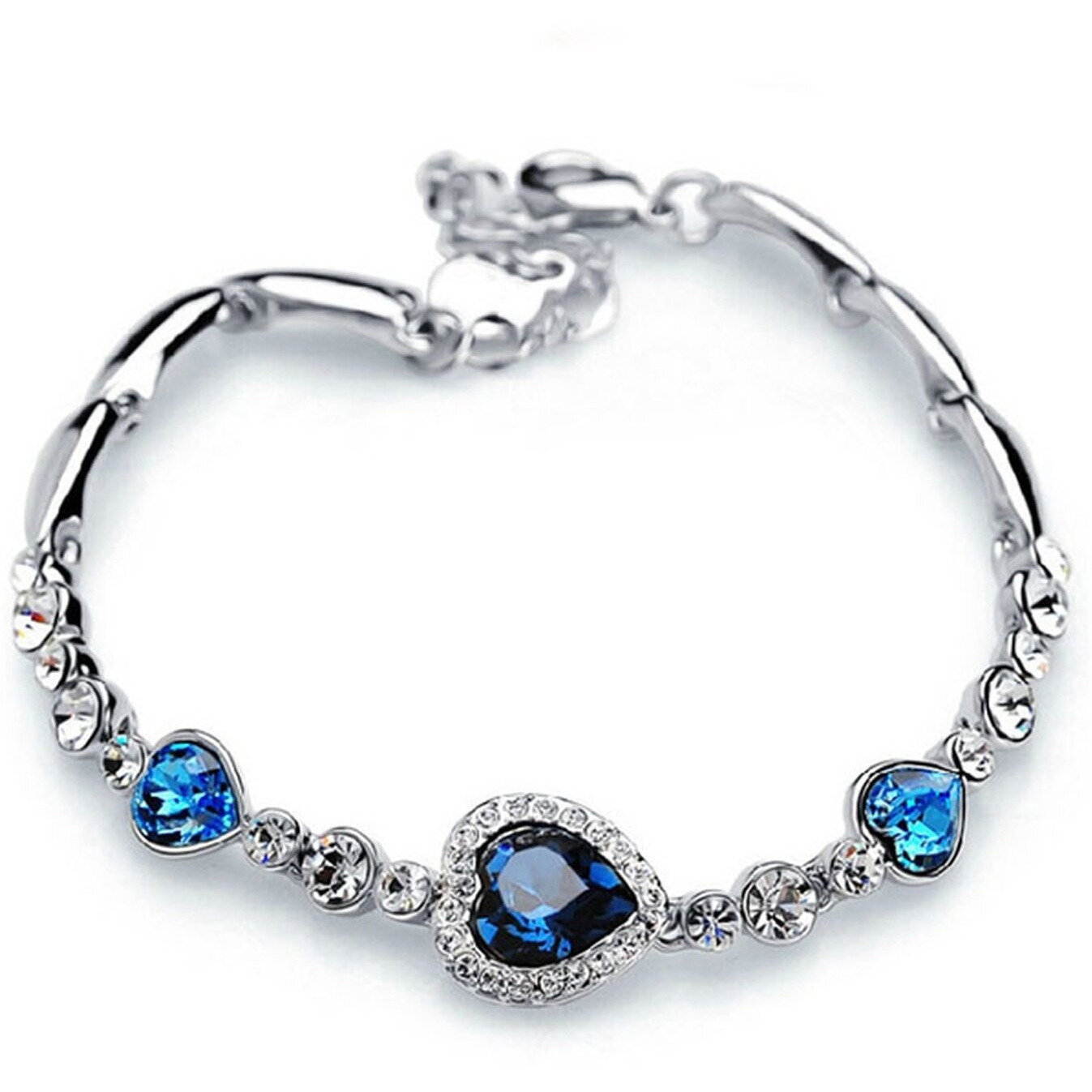 Shining Diva Fashion Non Precious Metal Jewelry Romantic Gift of True Love Titanic Heart Stylish Bracelet for Women and Girls (Blue)(9502b)