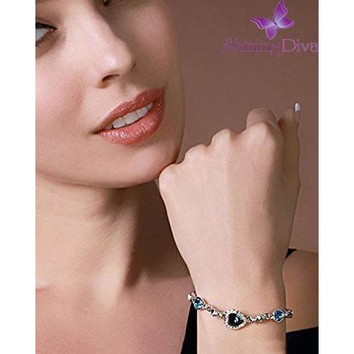 Shining Diva Fashion Non Precious Metal Jewelry Romantic Gift of True Love Titanic Heart Stylish Bracelet for Women and Girls (Blue)(9502b)