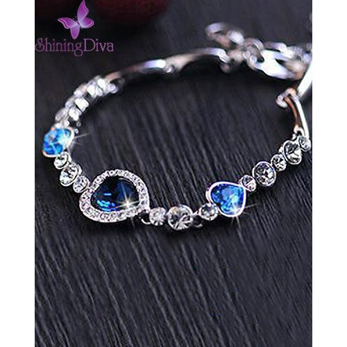 Shining Diva Fashion Non Precious Metal Jewelry Romantic Gift of True Love Titanic Heart Stylish Bracelet for Women and Girls (Blue)(9502b)