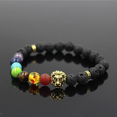 Shining Diva Fashion 7 Chakra Fearless Lion Natural Lava Stone Stylish Charm Bracelet for Men-(9382b)